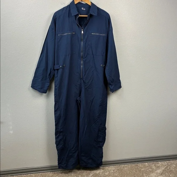 Free People Mesmerize Me Jumpsuit Longsleeve Navy Blue Wide Leg Cargo Pants L - Picture 6 of 10